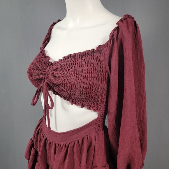 Windsor Smocked Dress M Ruched Bust Long Sleeve Ruffle Tiered - Picture 2 of 8